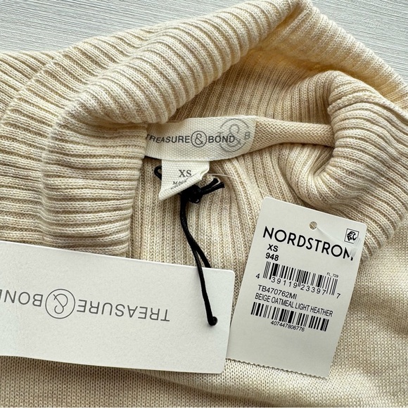 TREASURE & BOND Turtleneck Sweater XS‎ Oatmeal Drop Shoulder Fine Gauge Casual - Picture 3 of 15